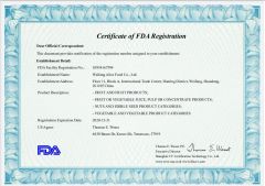 Certificate of FDA certificate from Weifang Alice Food Co., Ltd.