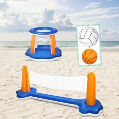 Inflatable Swimming Pool Floating Party Toy Set with Volleyball Net and Basketball - Image 2