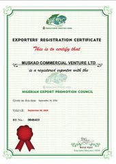 Cashew nuts certificate from Muskad commercial venture ltd