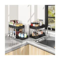 Kitchen Storage Rack 2 Tier Under Sink Organizer with Metal Holders and Racks - Image 5