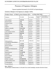 Presence of Fragrance Allergens certificate from Guangzhou Lenocus Flavors & Fragrances Company