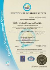 ISO13485 certificate from Eiffel Medical Supplies Co., Ltd.