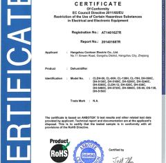 RoHS of dehumidifier certificate from Hangzhou Conloon Electric Co., Ltd.