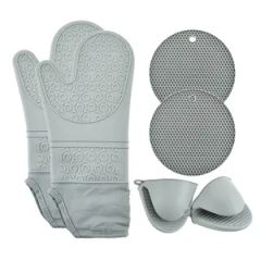 Kitchen Heat Resistance Mats, Slip-Resistant Textured Grip, Black Cooking Gloves Set - Image 5