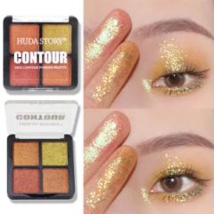 4 Color Eyeshadow Tray Earth Color Pearl Matte Scallion Powder Glitter Makeup Set - Image 1