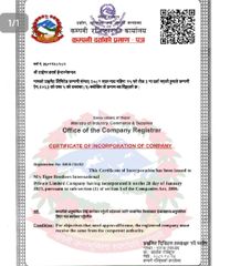 Company Registration certificate  certificate from Tiger Brothers International Pvt Ltd