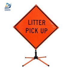 PVC Litter Pick up Traffic Roll up Sign Warning Folding Reflective Road Control Sign - Image 3