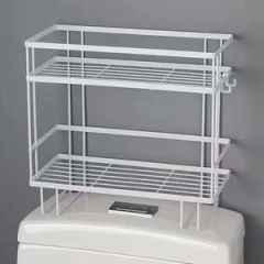 2 Tier Rack Storage Display Stand Shelves Over The Bathroom Adhesive Shower Storage Holders Racks Black with Hooks - Image 2