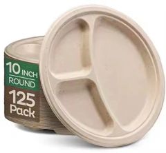 Pfas Free Biodegradable10" 3-Compartment Plates Disposable Paper Plates Lunch Trays - Image 3