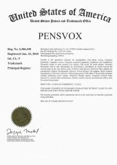 PENSVOX US Trade Mark certificate from Shenzhen Lanke Technology Co., Ltd.