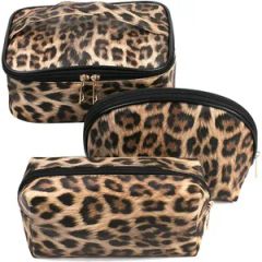 PS24c84 Leopard PU Make up Set Type Bag Color Pink Origin China Zipper Nylon Gender Female Body Polyester Fastener Zipper - Image 2
