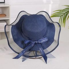 Fashion Travel Beach Sun Sunscreen Net Yarn Large Along Straw Hat - Image 4