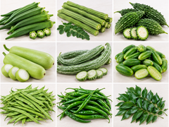 Okra, Drumstick / Moringa, Bitter Gourd, Bottle Gourd, Snake Gourd, Ivy Gourd, Cluster Beans / Gawar, Green Chilli, Curry Leaves - Image 1