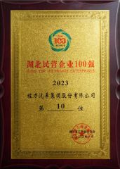 Top 100 Private Enterprises in Hubei Province certificate from Hubei Longshangxing Environmental Technology Co., Ltd