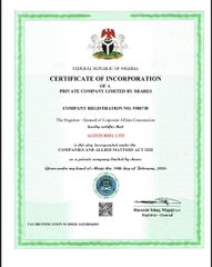Company registration (Cac) certificate from Alefzuriel