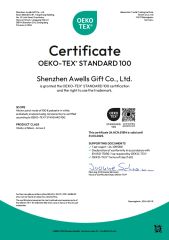 Oeko-Tex standard 100 certificate from Shenzhen Awells Craft Co., Ltd.
