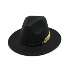 Cutsom Logo Woolen Felt Hat Panama Jazz Fedoras Hats with Metal Leaf Flat Brim Formal Party and Stage Top Hat for Women Men - Image 3