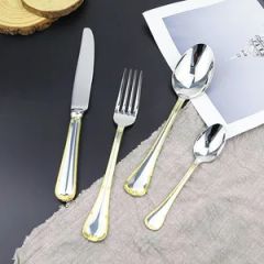 304 Stainless Steel Dinnerware with Gold Edging Pattern Set of Four Pieces - Image 5