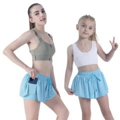 2 in 1 Flowy Running Yoga Shorts Women Gym Sport Kid Biker Butter-Fly Shorts Tennis Skirt Summer Youth Girls Flowy Shorts - Image 1