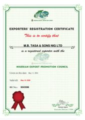 NIGERIAN EXPORT PROMOTION COUNCIL certificate from M.B.Tasa & Sons Nigeria limited