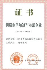 Manufacturing Industry Single Chanmpion Certificate certificate from Shandong Taifeng Intelligent Control Co., Ltd.