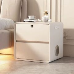 Cream Smart Nightstand Multi-Functional Fingerprint Storage Beside Table - Image 4