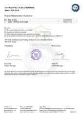Anti-UV test report certificate from Xiamen Rena Thatch Industry Co., Ltd.