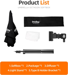 Portable 80cm Octagon Softbox Kit with 190cm Light Stand & Hot Shoe Holder - Image 3