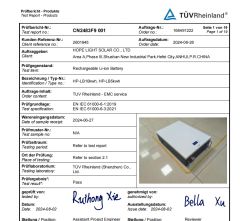 Product Inspection Report certificate from Hope Light Solar Co., Ltd.