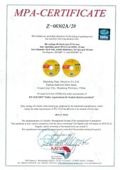 MPA-CERTIFICATE certificate from Taizhou Precision Abrasive Tools Trade Co., Ltd.