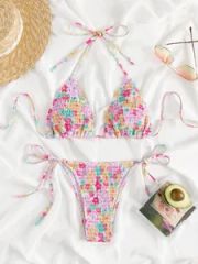 2023 New Bikini Pleated Floral Sexy Lace-up Women's Swimsuit Origin China Gender Women's Piece One-piece Style Beachwear - Hangzhou Sunra Fashion Co., Ltd.