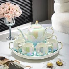 Nordic Luxury Ceramic Water Color Glaze Gold Rim Coffee Cup Afternoon Tea Set - Image 1