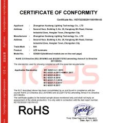 RoHS of LED luminaire certificate from Zhongshan Xusheng Lighting Co., Ltd.