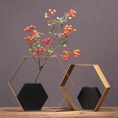 Luxury Gold Metal-Crafts Black Marble Vase Border for Desktop Home Decoration - Image 2
