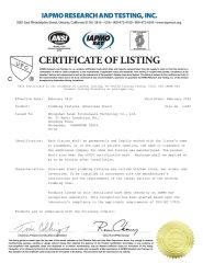 CUPC certificate of Jiangmen Walnut Stainless steel Products Co., Ltd – certificate photo, supplier certificates section