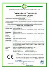 CE for high frequency welding machine certificate from DONGGUAN HIPOWER LTD