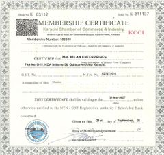 KCC certificate of Milan Enterprises – certificate photo, supplier certificates section