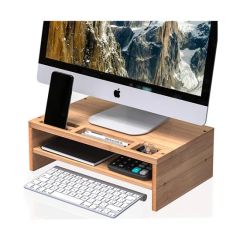 Double-Layer Bamboo Desktop Storage Shelf Computer Riser Monitor Stand - Image 2
