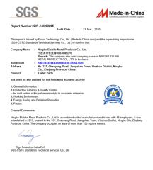SGS certificate from NINGBO ELAIZHE METAL PRODUCTS CO., LTD.