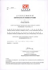 Name Change certificate from Hongkong Lindy Industries Company Limited