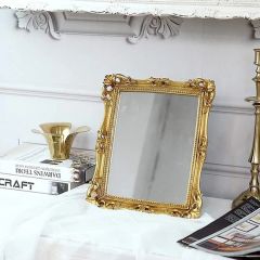 Vintage Decorative Square Antique Gold Wall Mounted Tabletop Makeup Resin Mirror Frame - Image 2