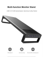 Multifunctional Adjustable Monitor Riser Stand with 15W Wireless Charging, USB Hub, Drawer Organizer – Metal Desktop Stand for Office Use - Image 3