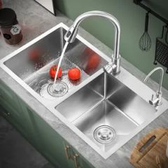 Stainless Steel 304 Double Basin Two Bowl Handmade Sink for Kitchen - Image 5