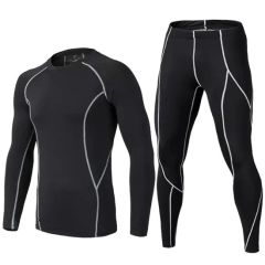 Men Workout Pants and Long Sleeve Shirts Base Layer Top & Bottom Compression Set - Image 1