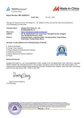 TUV certificate from QINGDAO RICH GLASS CO., LTD.