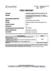 Product Inspection Report certificate from Guangdong Sunsir Electric Appliance Co., Ltd.