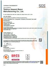 BRC certificate from Ningbo Haward Razor Company