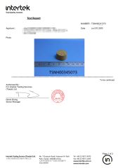 Material Test certificate from Xiamen Folover Import &Export Co., Ltd.