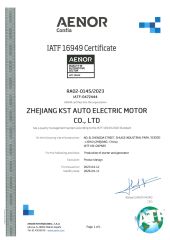 IATF certificate of ZHEJIANG KST AUTO ELECTRIC MOTOR CO., LTD. – certificate photo, supplier certificates section