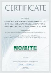 Certificates certificate from Anhui Wonder Down&Feather Product Co., Ltd.